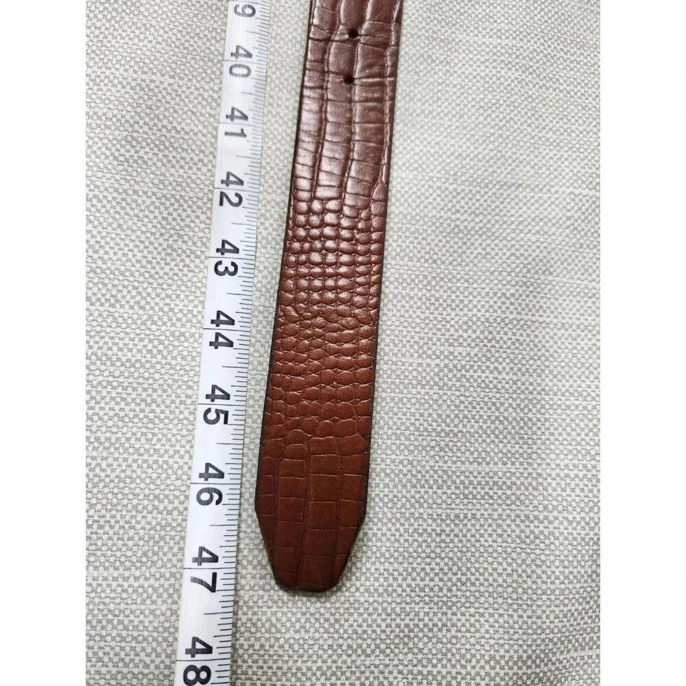 Baldwin Vintage Signed Buckle Free 47 In Croc Embossed Leather Strap Brown Rare